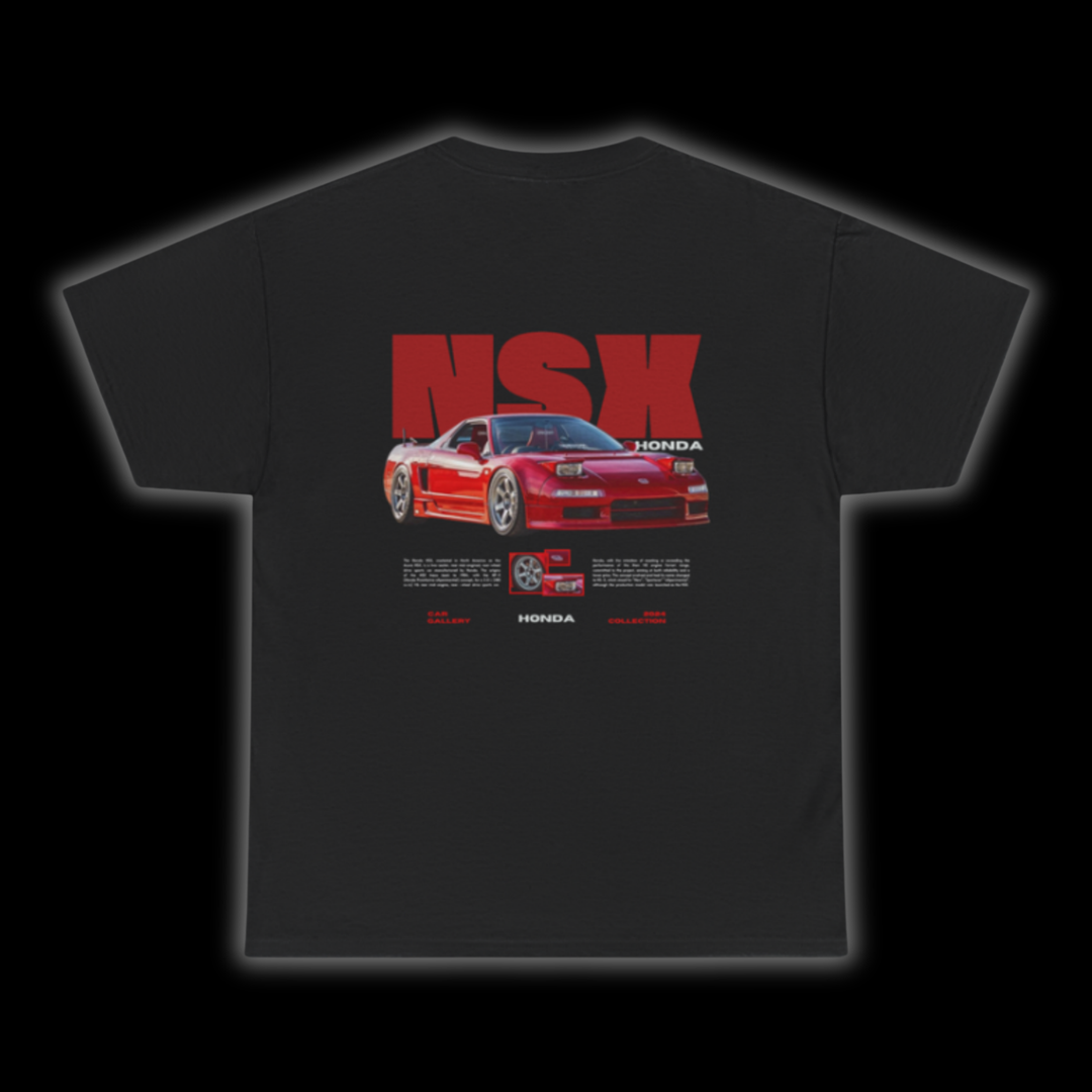 Black T-shirt with Acura / Honda NSX graphic on the back, picture of the rear, black background