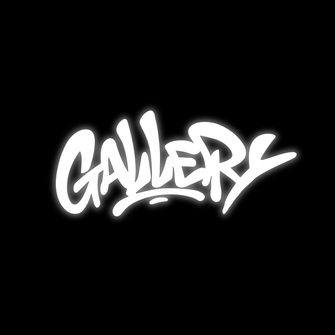 Custom car window decals and vinyl car stickers for vehicles. Graffiti "Gallery" logo V2, on black background