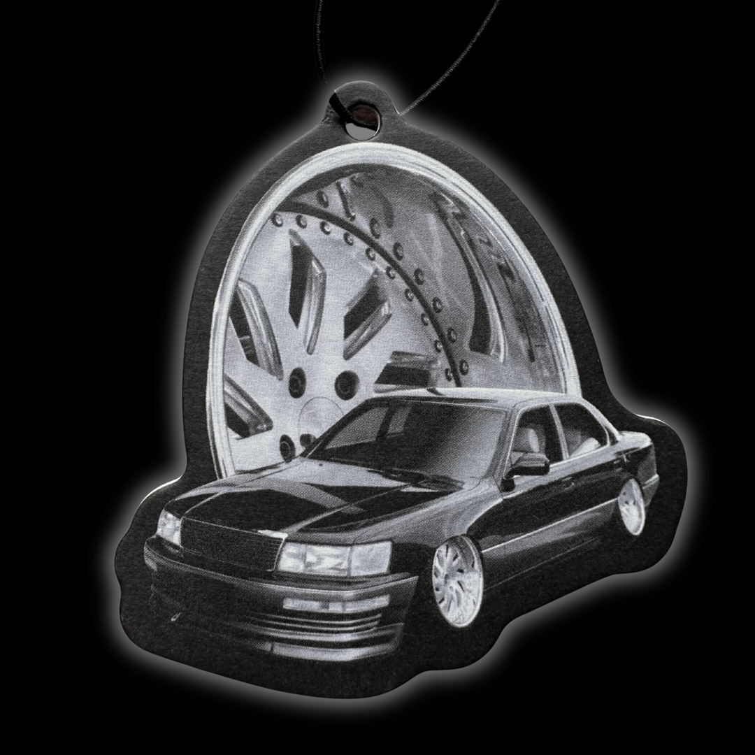 Best Car air freshener featuring the JDM Stance Lexus LS400 with Black Ice scent. Custom car freshener on black background