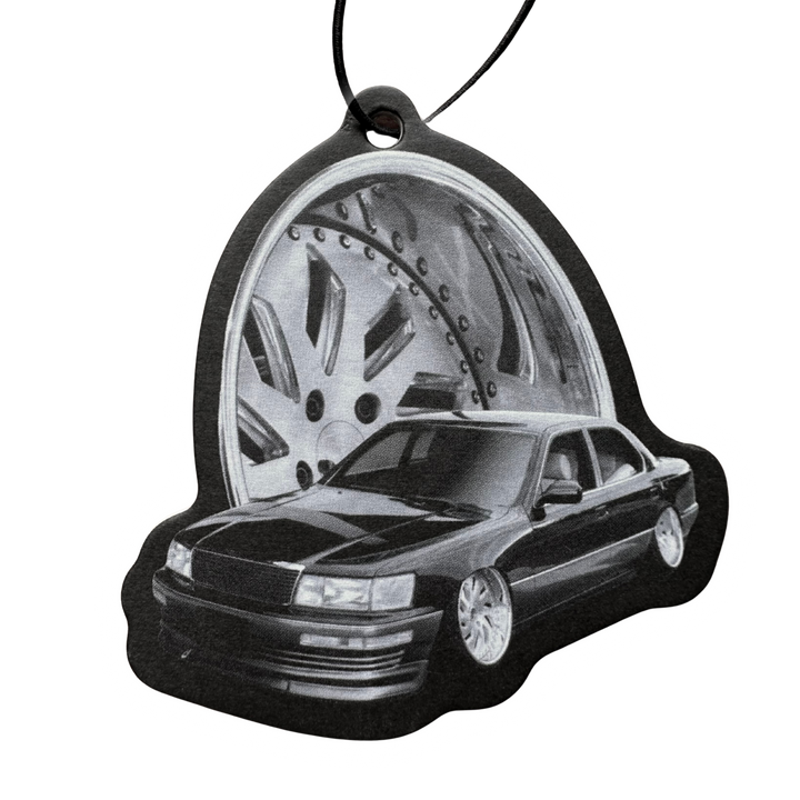 Best Car air freshener featuring the JDM Stance Lexus LS400 with Black Ice scent. Custom car freshener on black background