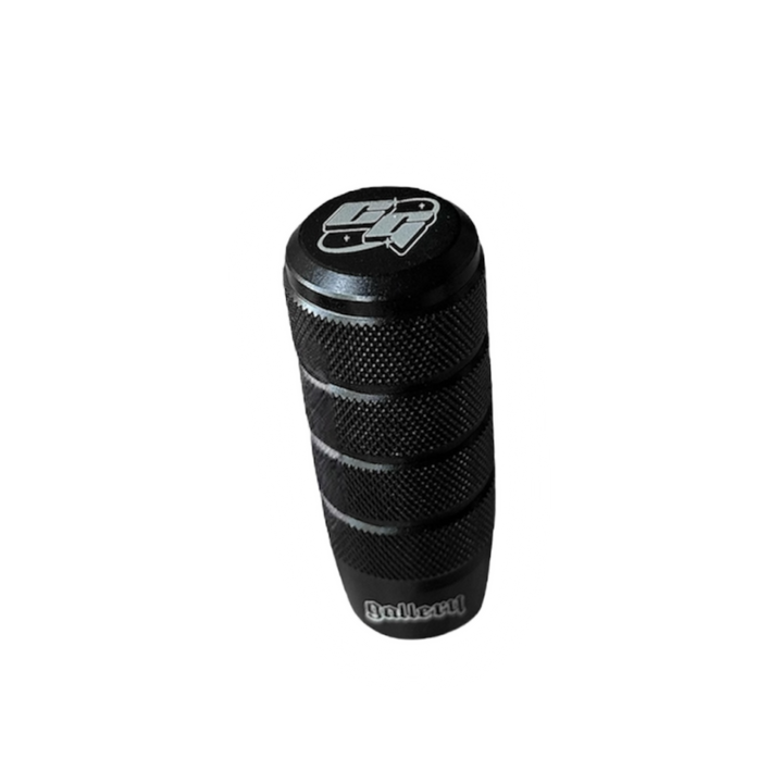 Custom shift knob and gear shift knob with laser engraved logos gear stick on a black background