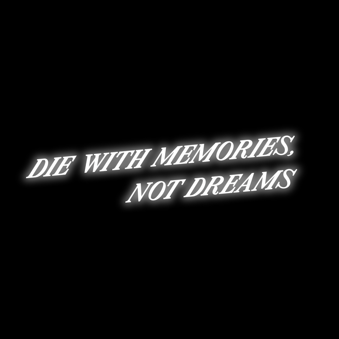 Side view mirror stickers / Wing mirror stickers / side mirror decals with 'Die with memories, not dreams' text, on a black background