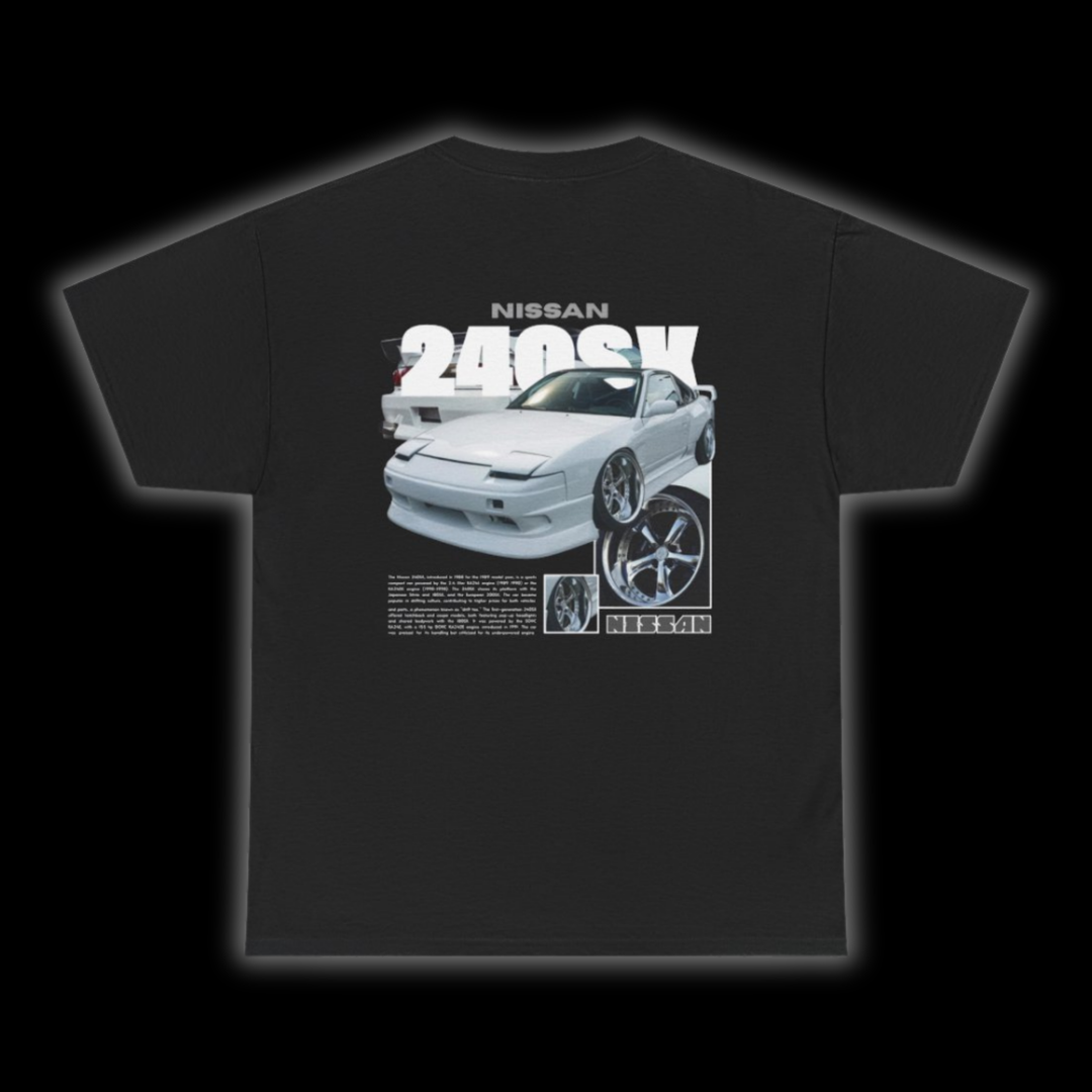 Black T-shirt with Nissan 240sx / 180sx / 200sx S13 graphic on the back, picture of the rear, black background