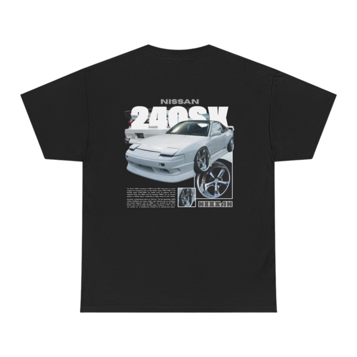 Black T-shirt with Nissan 240sx / 180sx / 200sx S13 graphic on the back, picture of the rear, black background
