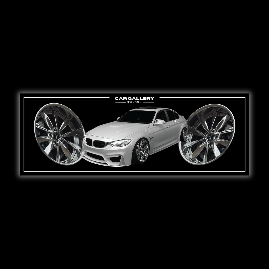 Car slap sticker featuring Bmw F80. Custom slap sticker on a black background