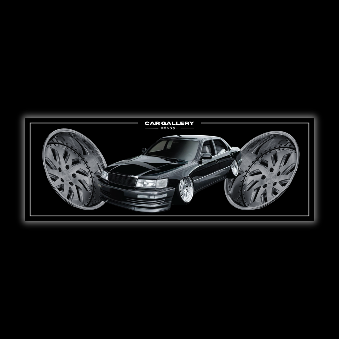 Car slap sticker featuring Lexus LS400. Custom slap sticker on a black background