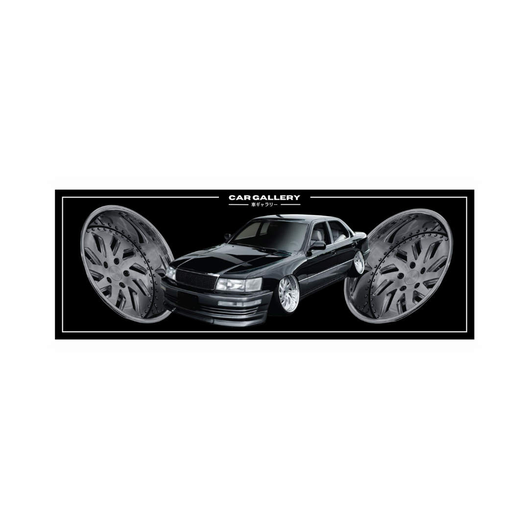 Car slap sticker featuring Lexus LS400. Custom slap sticker on a black background