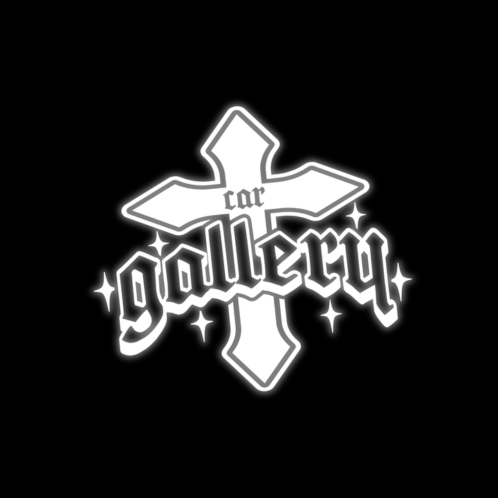 Custom car window decals and vinyl car stickers for vehicles. Cross "Gallery" logo, on black background