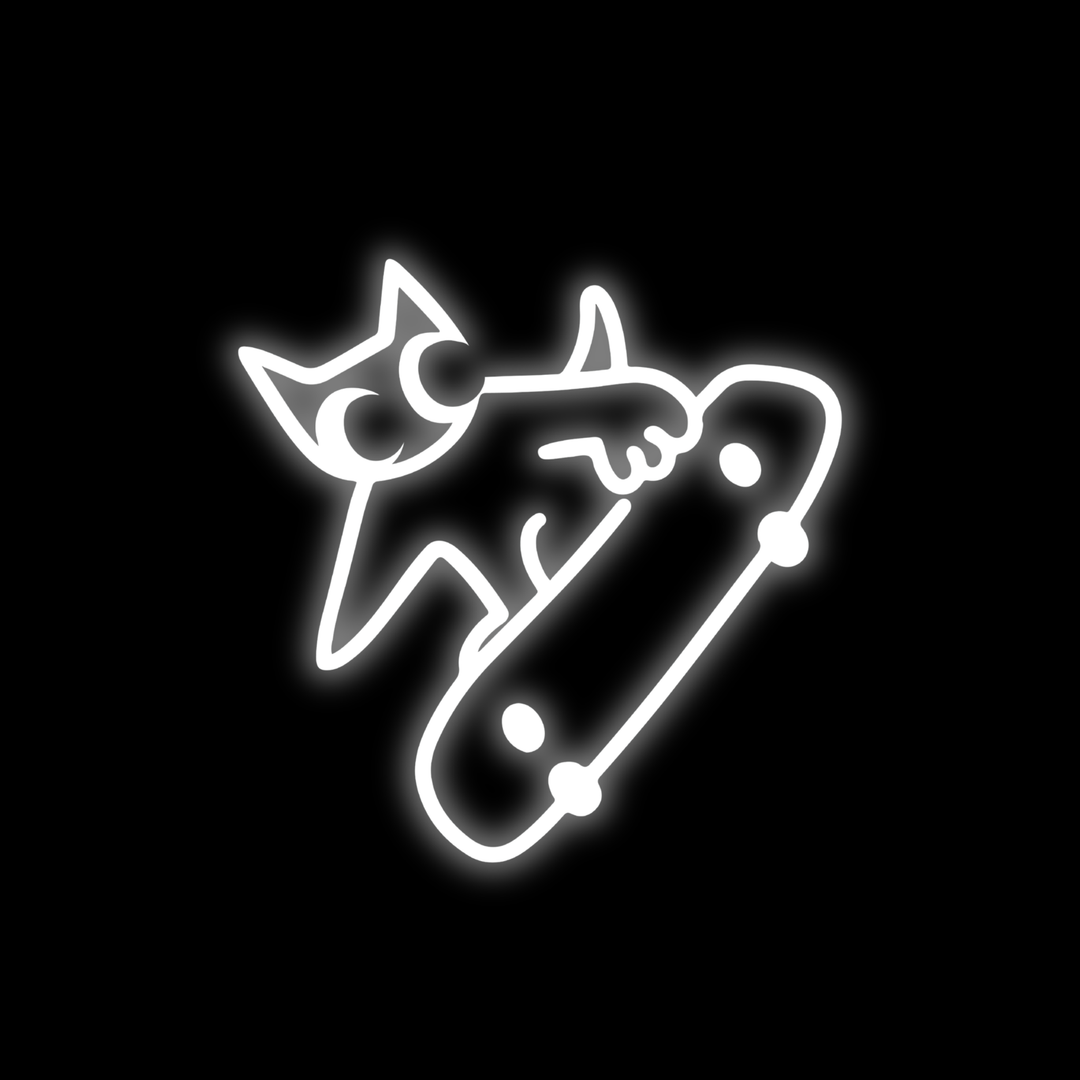 Custom car window decals and vinyl car stickers for vehicles of a cat skating, on a black background