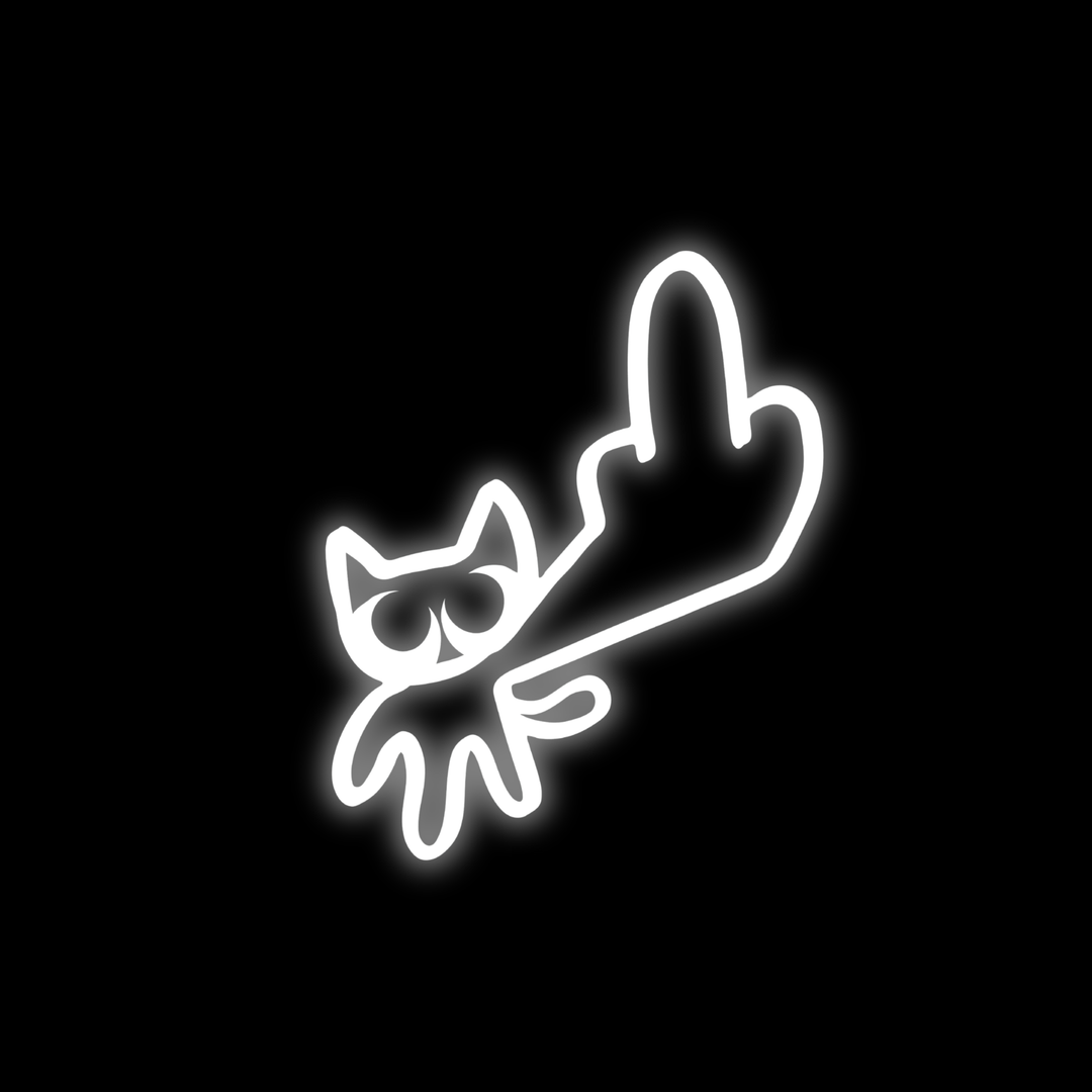 Custom car window decals and vinyl car stickers for vehicles of a cat sticking up his middle finger, on a black background