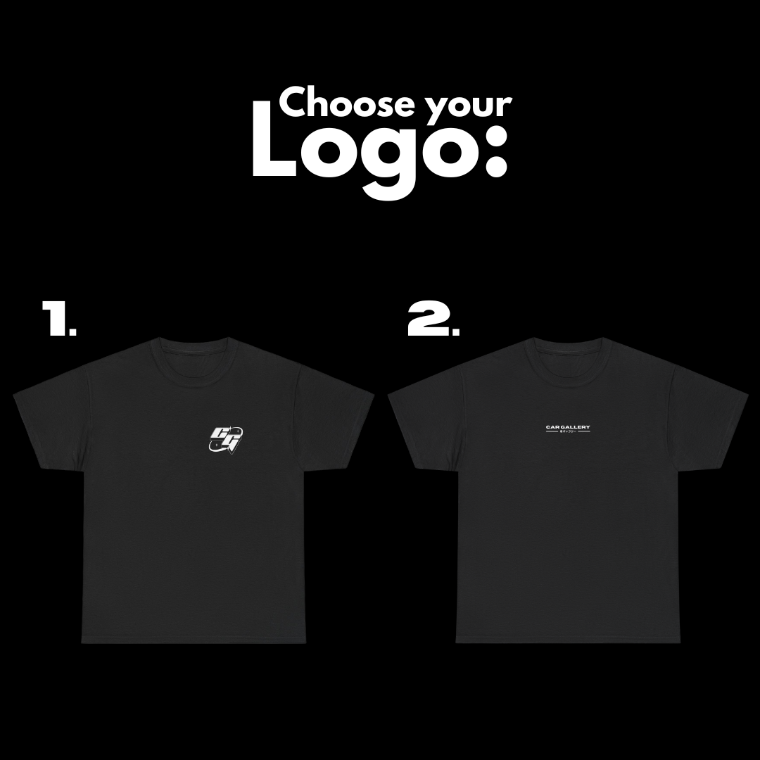 Choose your logo option for a custom car T-shirt, showing two different logos.